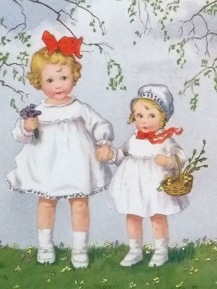 Retro Postkarte Ostern Nostalgie Bild Kinder Blumen 14,8 x 10,5 c in Fischbach