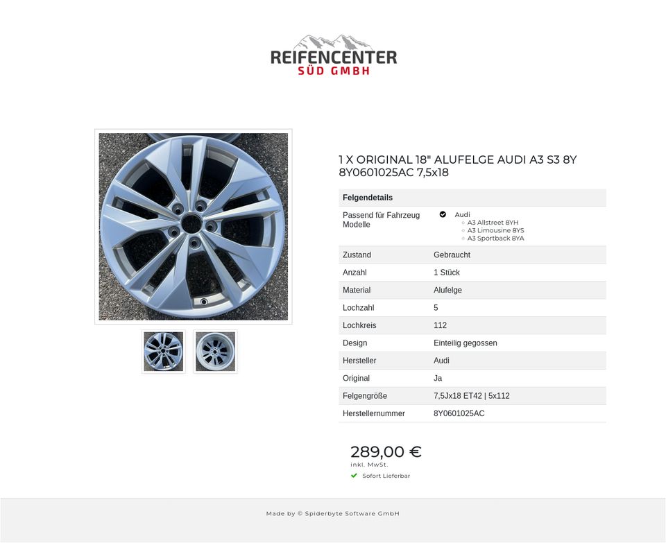 1 X ORIGINAL 18" ALUFELGE AUDI A3 S3 8Y 8Y0601025AC 7,5x18  #1FAF in Bad Tölz