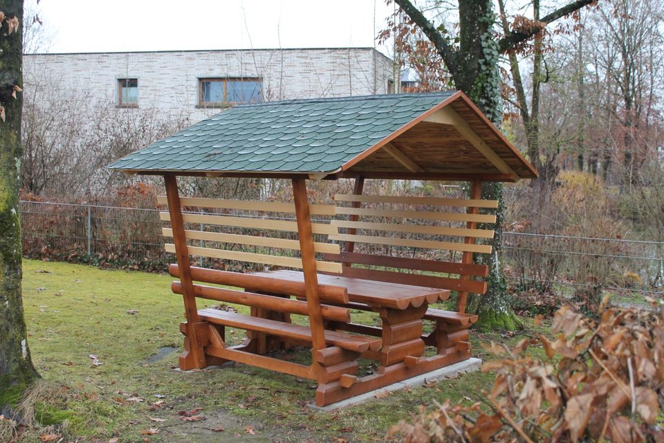 Sitzlaube Pavillon Überdachte Sitzgruppe Hütte Garnitur mit Dach in Massing