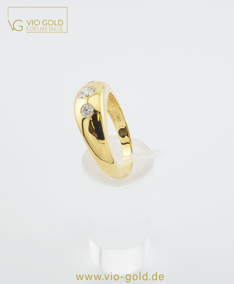 funkelnder Goldring mit 3 Diamanten ca. 0,64 Ct. aus 14 Kt. 585er Gold | Damen - Vio Gold G1295 in Regensburg