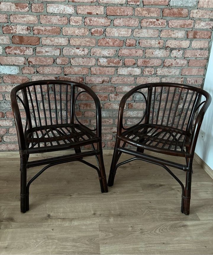 Zwei Vintage Rattan Sessel, Stühle mit Armlehne in Bremen