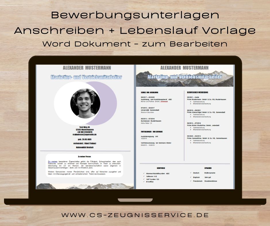Lebenslauf / Bewerbung Vorlage - Word Dokument zum Bearbeiten in Rosenheim