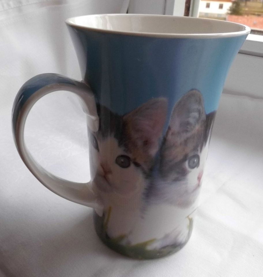 Kaffeebecher Porzellan Cappuccino-Tasse Katzenmotiv Kätzchen in Dürrröhrsdorf-Dittersbach