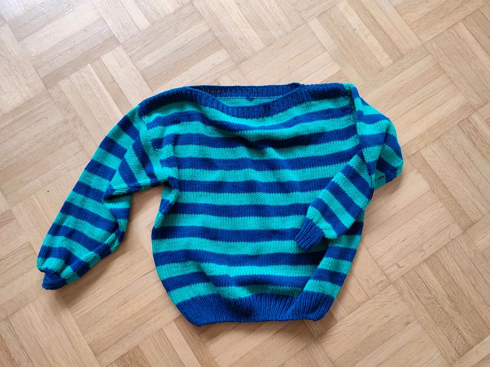 Pulli U-Boot Ausschnitt Baumwolle Handmade Streifen grün blau 128 in Eichenau