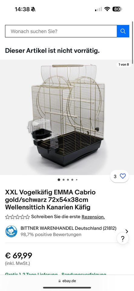 Vogelkäfig EMMA Cabrio gold/schwarz für Wellensittich, Kanarien in München