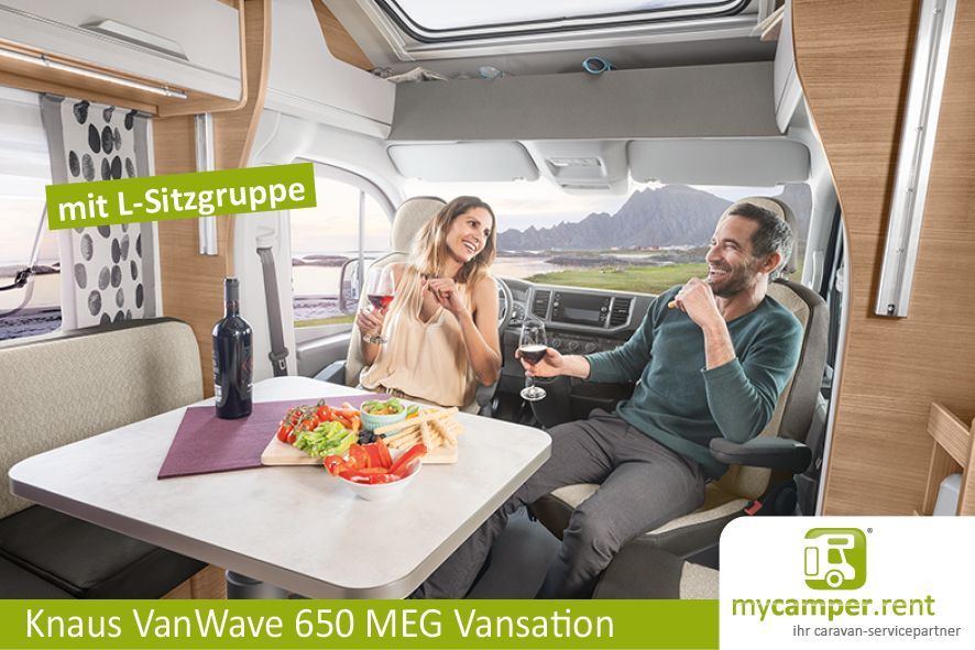 2024 Knaus VanWave 650 MEG Platinum Selection mieten - Deluxe 4 Personen Wohnmobil mit Hubbett mit Automatik 177 PS Smart-TV, Autark-Solar Paket, Fahrradträger mit Dachklima mit VW Crafter leihen. in Kerken