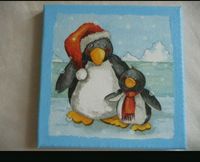 Bild auf Keilrahmen Pinguine Winter Weihnachten Serviettentechnik Brandenburg - Stechow-Ferchesar Vorschau
