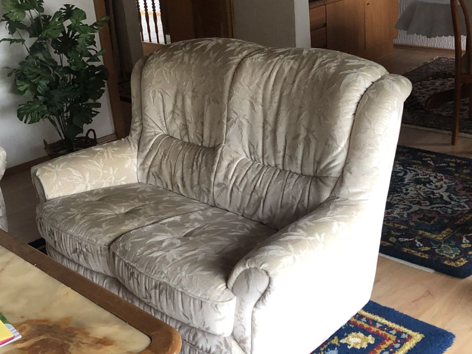 3-Sitzer + 2-Sitzer + Sessel Sofa Couch Garnitur Weiß Silbern in Künzell