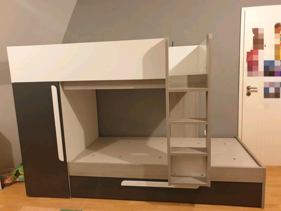 Etagenbett Ausziehbett mit Stauraum - 3x 90 x 190 cm - Weiß/Ant in Riede