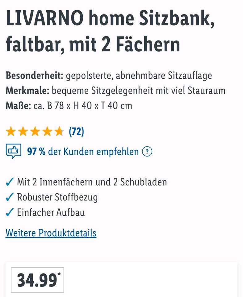 Livarno faltbare Sitzbank/ Hocker mit Aufbewahrungsmöglichkeit in  Baden-Württemberg - Nürtingen | eBay Kleinanzeigen ist jetzt Kleinanzeigen