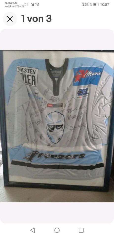 Hamburg Freezers 1. Trikot Original Unterschriften hinter Glasbil in Kaltenkirchen