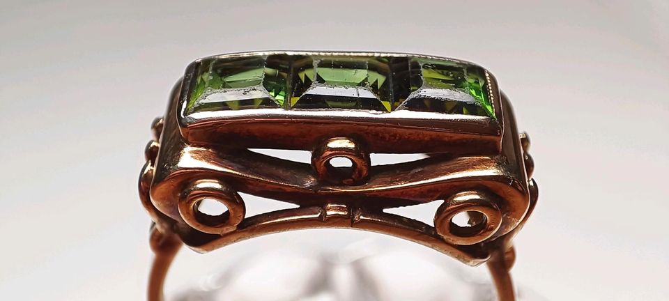 Antiker 585 Gold 14 k grüner Turmalin Jugendstil Trilogie Ring 57 in Reinstorf