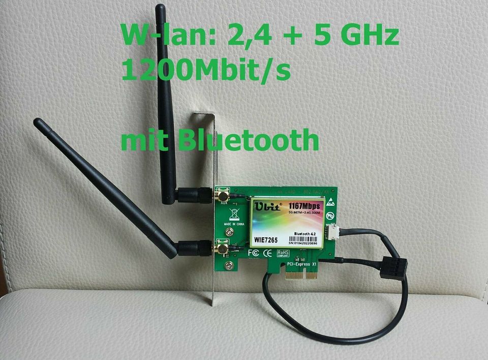 1200 Mbit Wlan W-lan Karte 2,4 + 5 GHz mit Bluetooth PCI-Express in Plattling