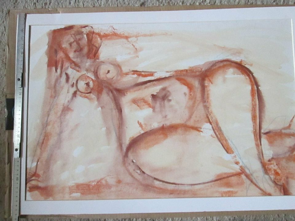 Ilse Schledorn Franz, Expressionismus Akt Aquarell (groß) Frau in Rostock