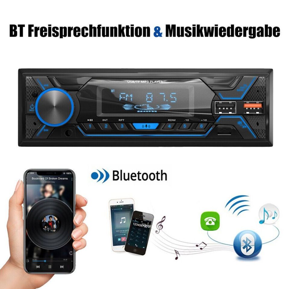 Autoradio KFZ BT Bluetooth Freisprech 7 Farben MP3 Player USB ! in Berlin