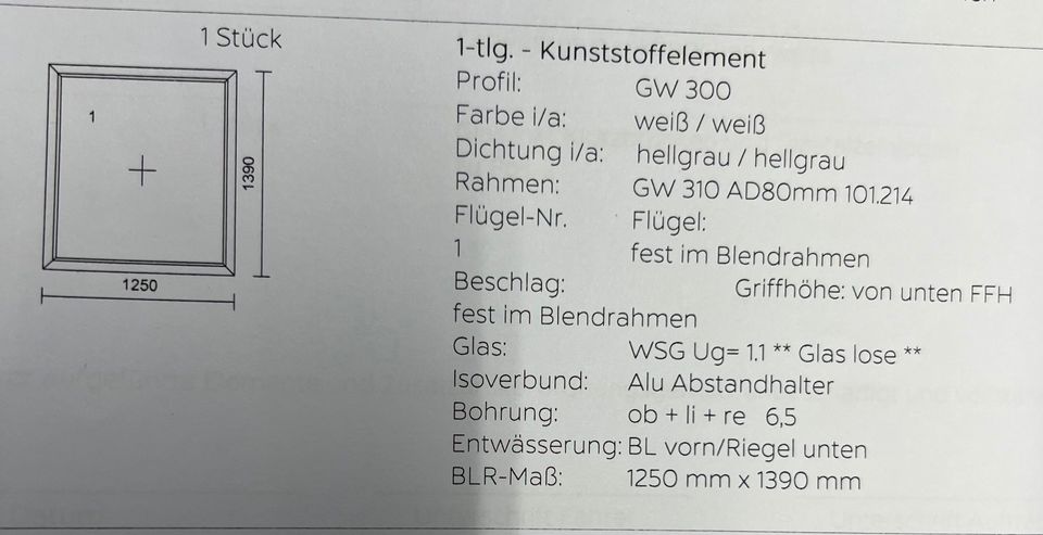 1 Stück PVC Fenster Festverglast neu B 125 x H 139 cm in Duisburg