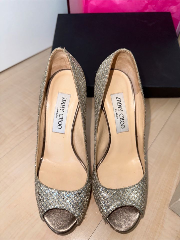 wNEU Jimmy Choo Leder Glitzer Plateau Pumps Gold Silber Gr. 35 in Sinsheim