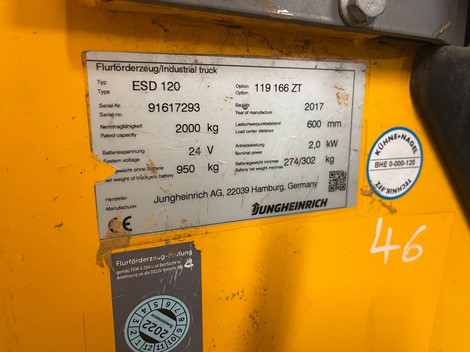 Jungheinrich ESD 120 Elektro Hubwagen Standhubwagen  Bj 2017 in Ettenheim