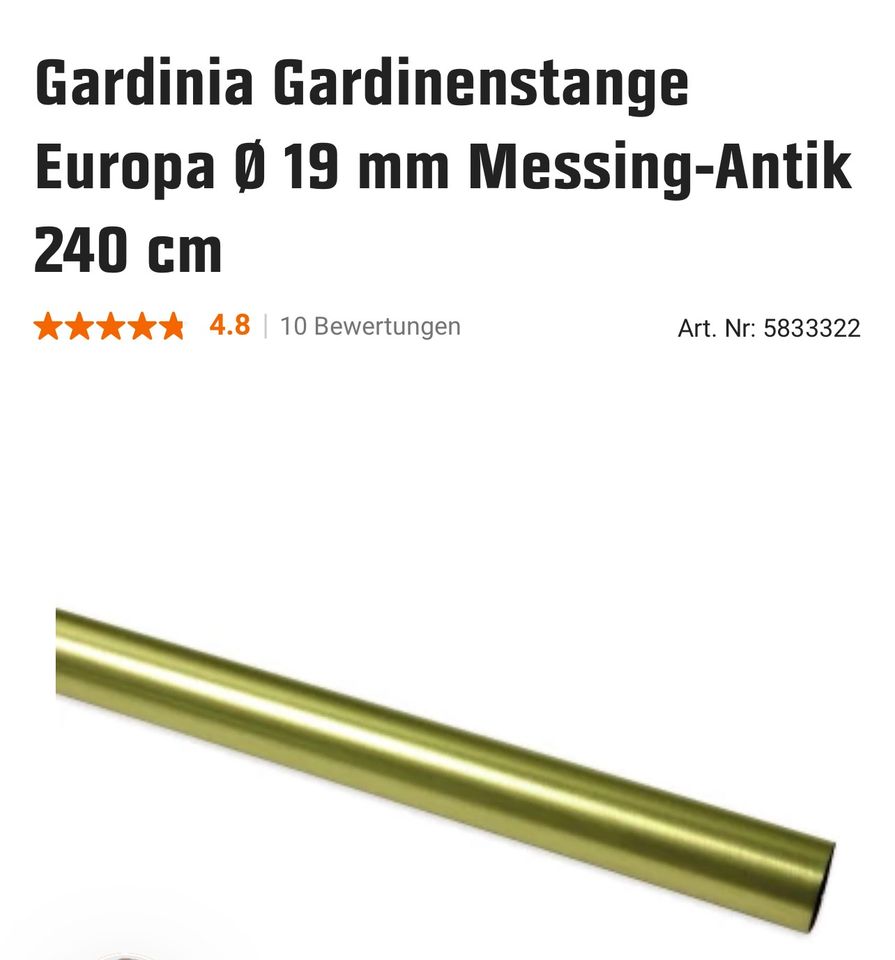 Gardinenstange + Endstücke + Halterung 240 cm in Leipzig