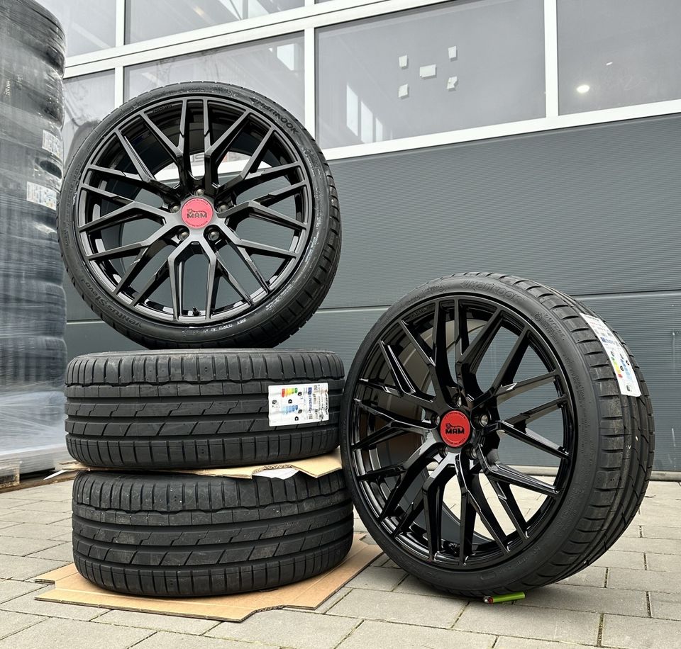 MAM RS4 18 Zoll Sommerräder für Audi A6 S6 A7 S7 A8 4E Q3 SQ3 4G 4G1 C7 8U 8U1 A4 B8 B9 C6 4F Allroud Felgen Reifen Räder schwarz Performance Sommerreifen ABE sline s line 5x112 TDI Kompletträder in Neckarsulm