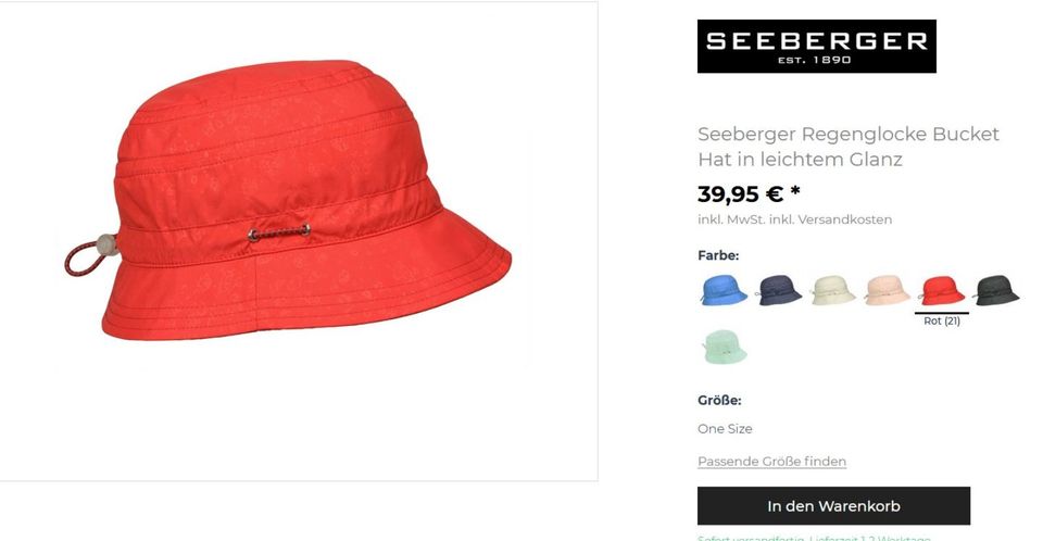 Neu! Seeberger Hut Bucket Rot Mütze Sonnenschutz Sonnenhut in Bergkamen