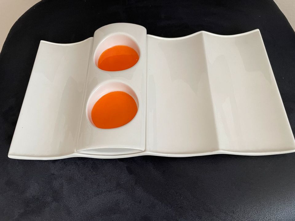 Wellenschale mit Teelichtfassungen- Tischdeko in Kuchen