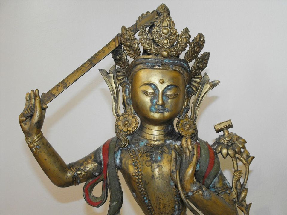 sehr schöne alte Manjushri Cloisonne Figur 43 cm 5260 Gramm in Weitefeld