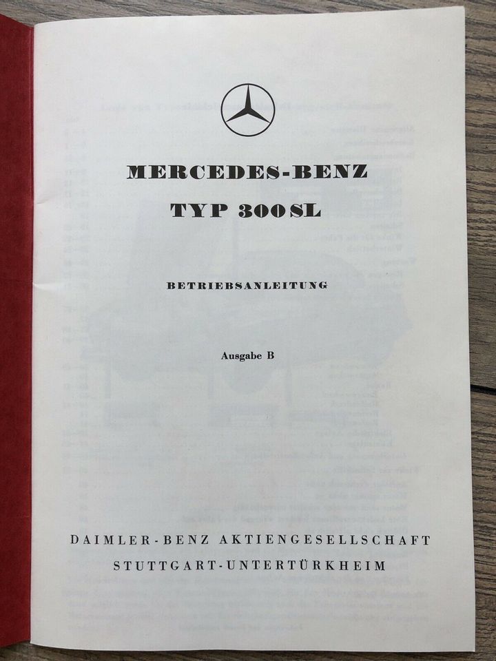 Mercedes Betriebsanleitung ORIGINAL 300 SL W198 RARITÄT in Hemmingen