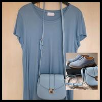Blaues T-Shirt (Gr. L)  mit Schuhen und Tasche im selben Blauton Saarland - Tholey Vorschau