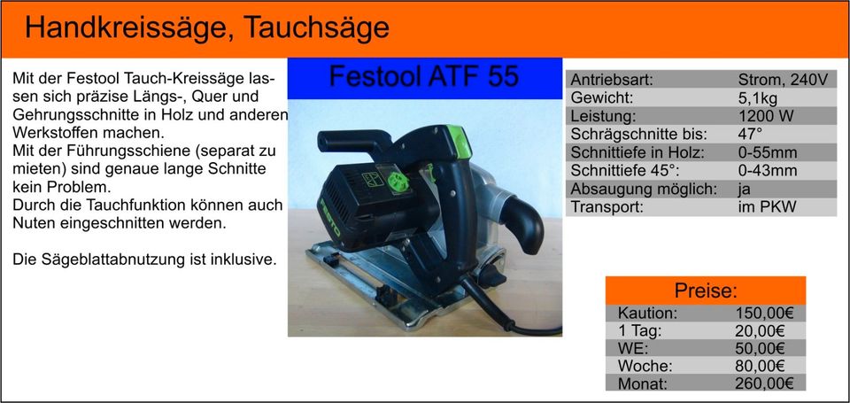 ZU VERMIETEN: Tauchsäge, Handkreissäge, Führungsschiene, Festool in Hemer