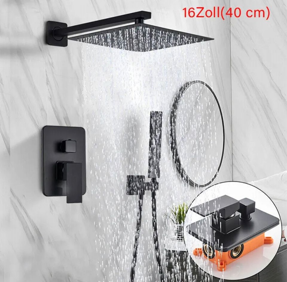 Duschsystem Unterputz Set Duscharmatur 40cm Schwarz Regendusche in Bebra