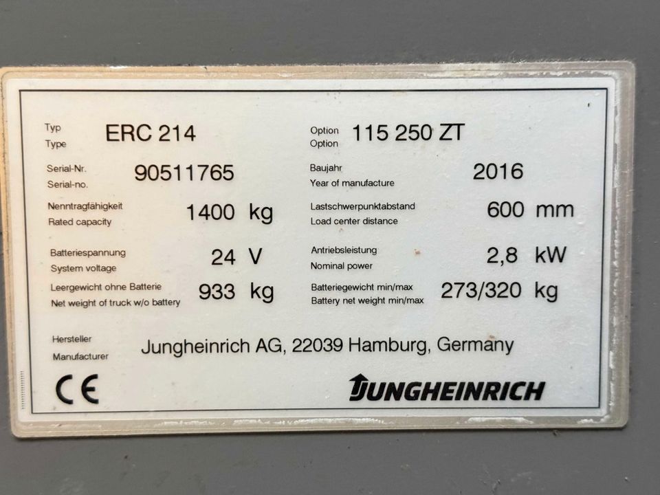 Jungheinrich ERC 214 - 2.500MM HUB - BJ. 2016 - NEUWERTIG in Mannheim
