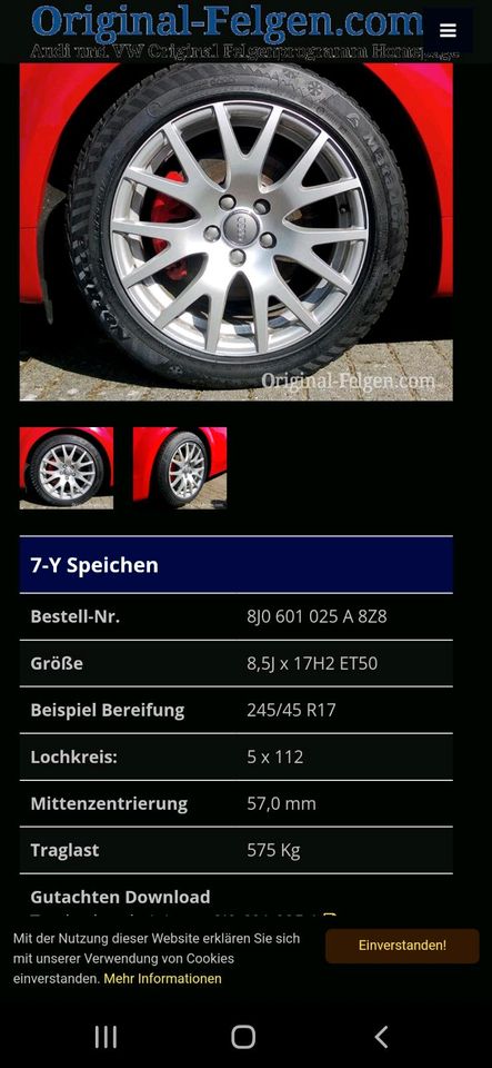 Audi TT TTS Alufelgen 8j0601025a Alu 245 45 17 original in Sibbesse 