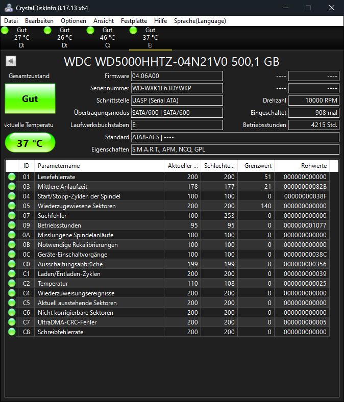 WDC WD5000HHTZ 500GB SATA3 6Gb/s 10000RPM HDD in Wiesau