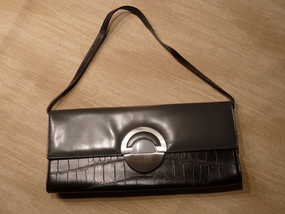 Pierre Lang Handtasche Clutch Leder schwarz/grau NEU in Kitzscher