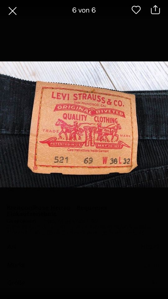 Levi’s Kordhose Herren schwarz Neu W38L32 in Großenstein