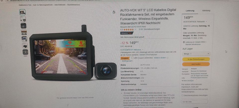 Dig. Rückfahrkamera Auto Vox W7 in Leverkusen