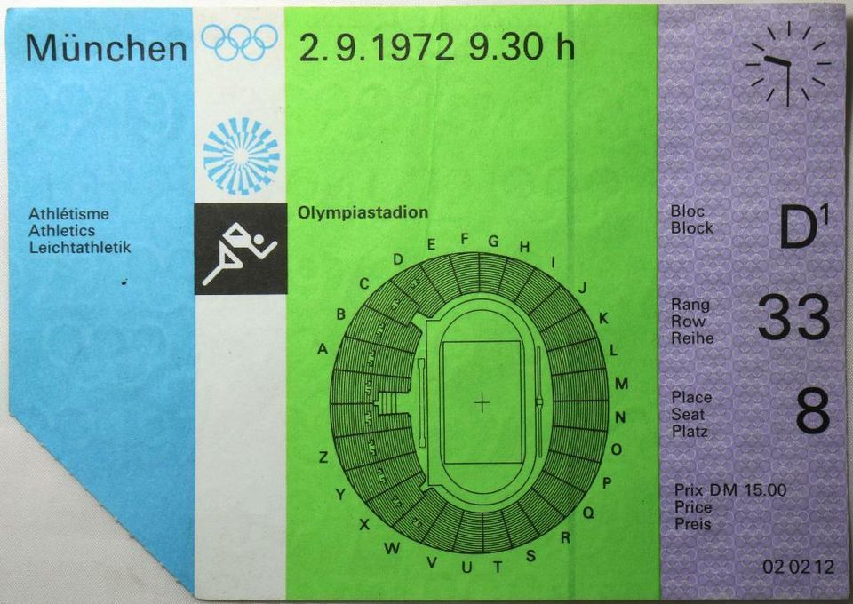 Eintrittskarte - Olympiade 1972 München - Leichtathletik 2.9.1972 in Minden