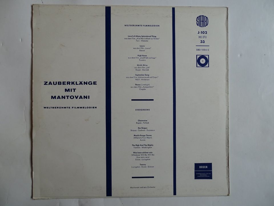 orig.Vinyl LP Schallplatte Zauberklänge Mantovani Filmmelodie#802 in Wershofen