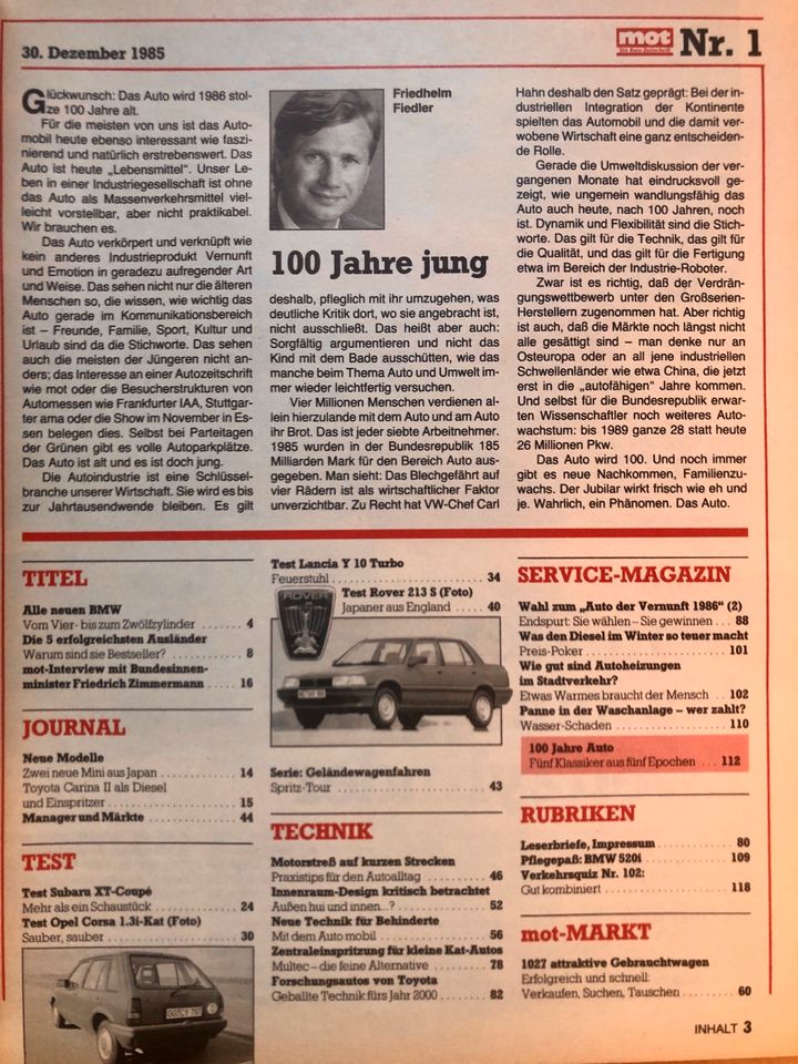 MOT die Auto Zeitschrift 1/1986 Lancia Y10 Rover 213S Subaru XT in Essen