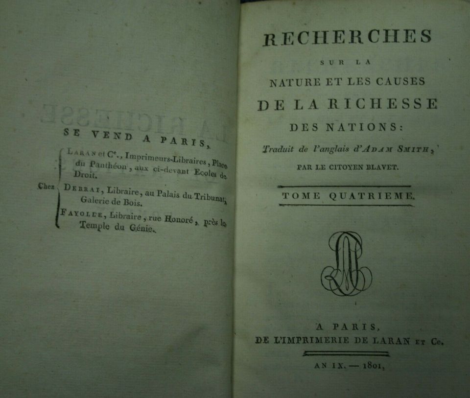 Recherches sur la nature et les causes de la RICHESSE DES NATIONS in Garching b München