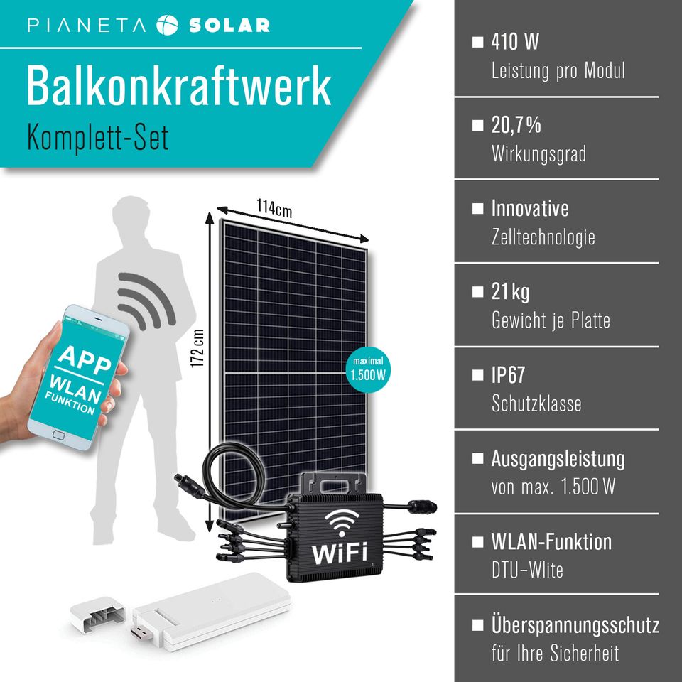 PIANETA Balkonkraftw. 1660W / 1600W Hoymiles HMS 1600 + DTU in Waldböckelheim