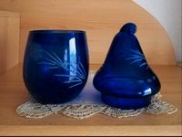 DDR✔️2tlg. Kristall Glas Deckel Dose dunkelblau Vase Gravur Sachsen - Lengenfeld Vogtland Vorschau
