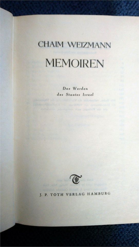 Buch Chaim Weizmann Memoiren Deutsche Erstausgabe 1951 gebunden in Heiligenhaus