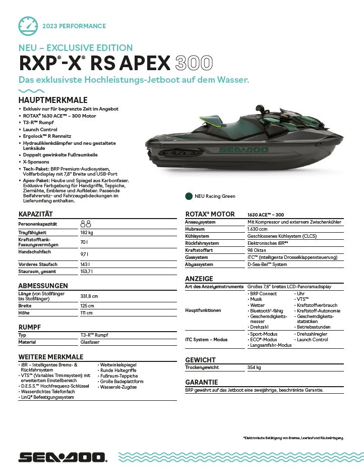 Sea-Doo Jetski RXP-X APEX CARBON 300 MY23 *Racing Green* AKTION in Waren (Müritz)