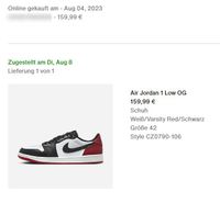 Nike Jordan 1 Black Toe Retro low OG, 42, Neu, Versiegelt Rheinland-Pfalz - Ober-Olm Vorschau