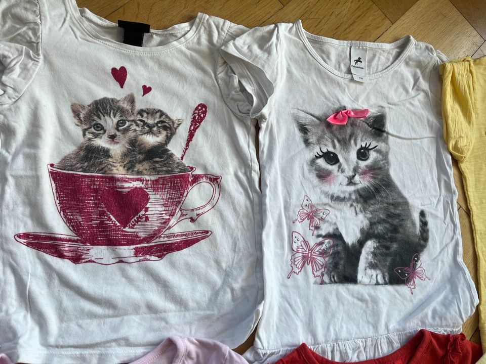 T-Shirts Shirts 110 / 116 weiß rosa Glitzer blau gelb türkis katz in Jena