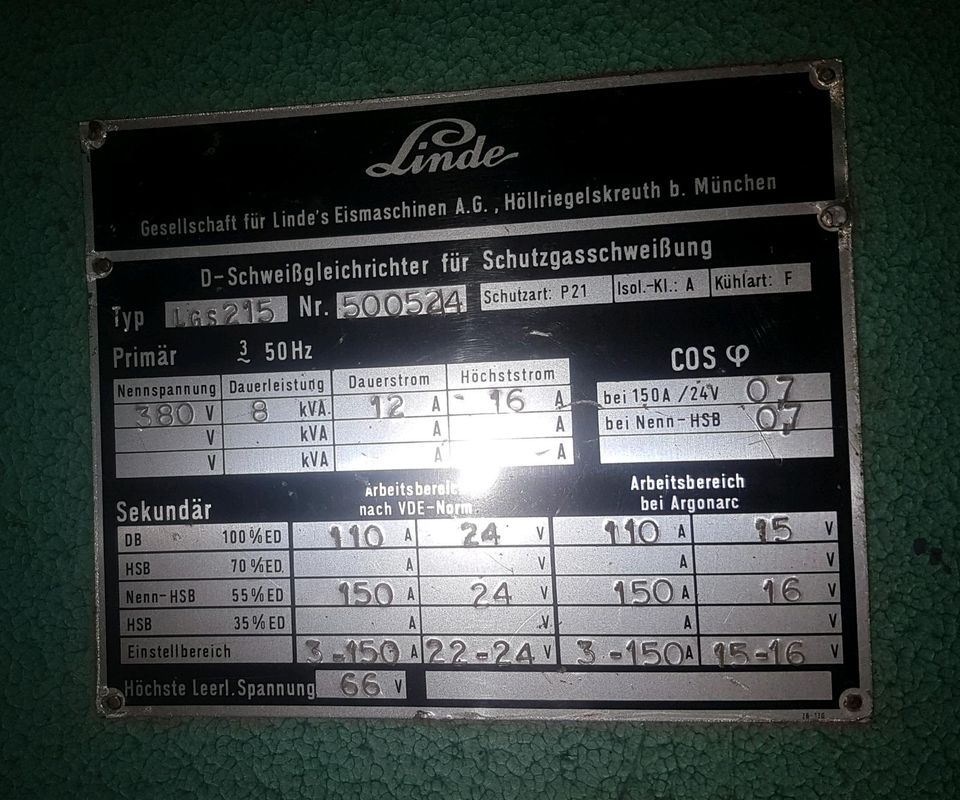 Linde Argonarc Wig Schweißgerät LGS215 in Elsterberg