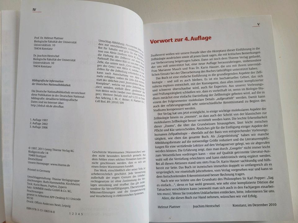 Zellbiologie von Helmut Plattner & Joachim Hentschel (4. Aufl.) in Staufenberg