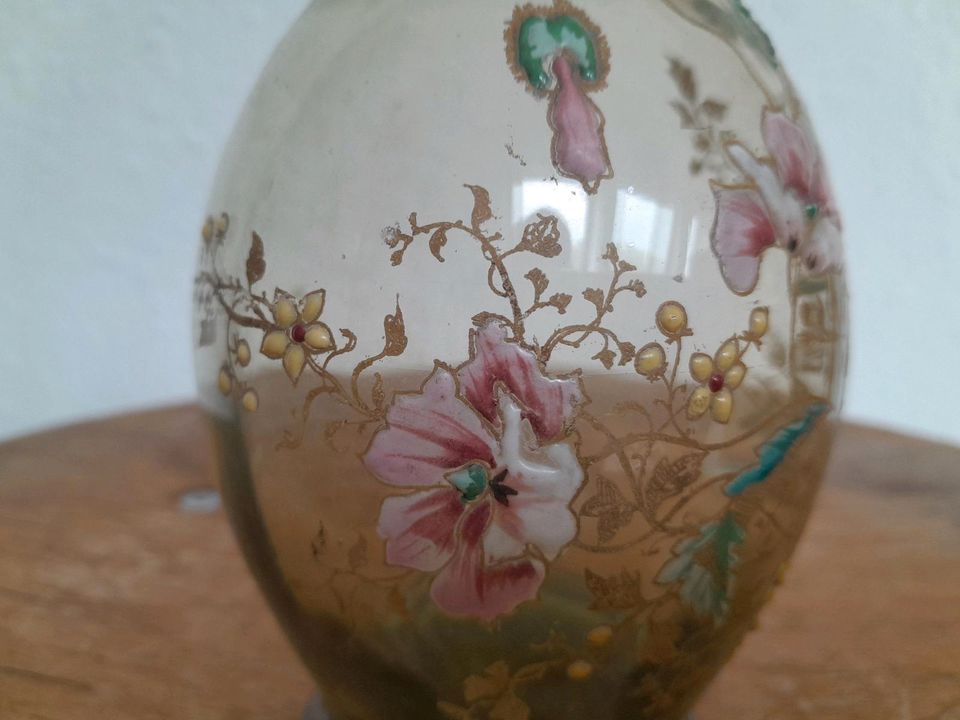 Vase,Antikglas,alt,Jugendstil,signiert,Emaille,Glasvase,signiert in Saarbrücken